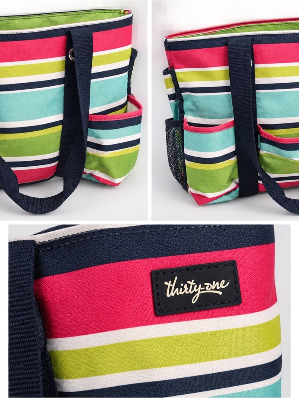 thirty-one Striped Tote in Pink, Aqua, Lime & Navy